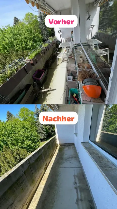 Vorher-Nachher: Balkon vor und nach der Entrümpelung durch Entrümpelungservice24