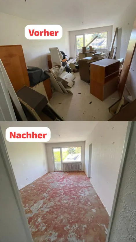 Vorher-Nachher: Zimmer vor und nach der Entrümpelung durch Entrümpelungservice24