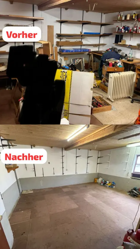 Vorher-Nachher: Kellerraum vor und nach der Entrümpelung durch Entrümpelungservice24